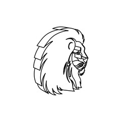 The outline of a large lion head icon is made with black lines. 3D view of the object in perspective. Vector illustration on white background