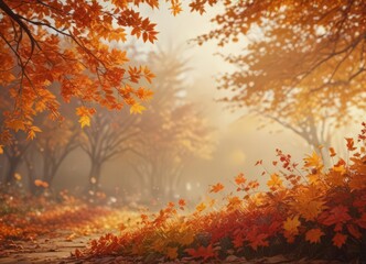 Warm-toned autumn leaves and vibrant flowers, soft-focus background, bouquet, asters