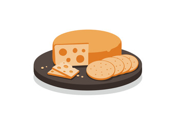 Celebrate National Cheese Day! A vibrant illustration showcases a round cheese wheel and slices with crackers on a dark plate. Perfect for food marketing and promotions.