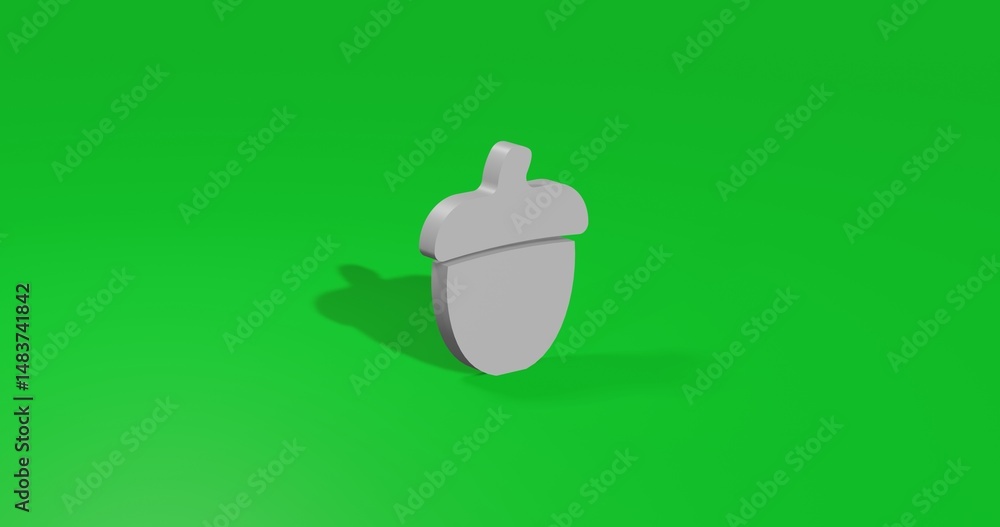 Poster isolated realistic white acorn symbol front view with shadow. 3d illustration on green chroma key ba
