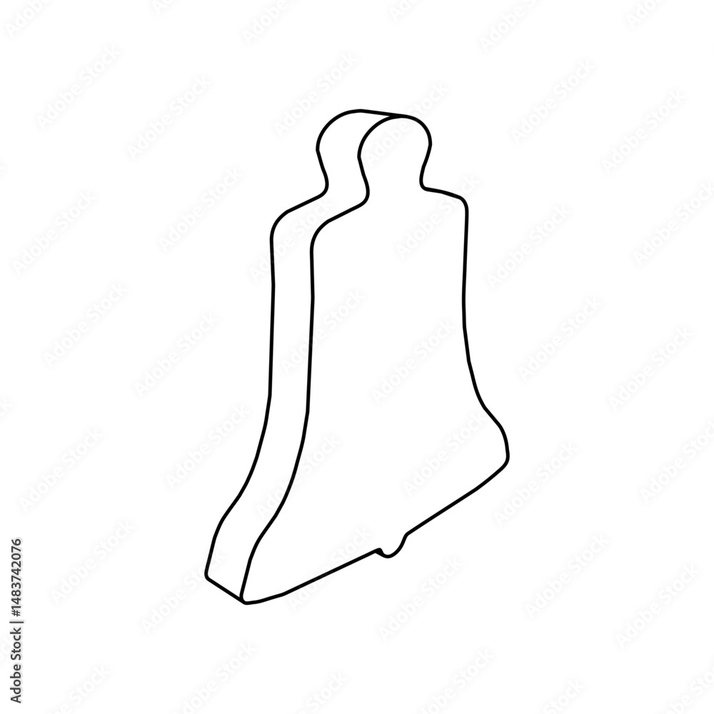Poster the outline of a large vintage bell symbol is made with black lines. 3d view of the object in perspe