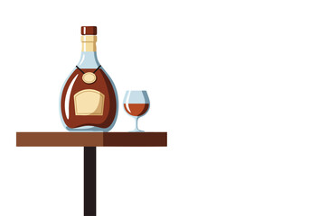 A stylish illustration showcases a bottle of cognac and a glass, celebrating Cognac Day 2025. A modern, flat design with a muted color palette creates a sophisticated and appealing visual.
