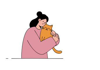 A woman lovingly embraces a ginger cat on Cat Day. A soft, pastel background highlights this heartwarming scene. Perfect for greeting cards and social media.