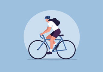 A woman rides a bicycle on Bicycle Day 2025.  A modern, flat illustration depicts her cycling outdoors.  Bright, cheerful design.