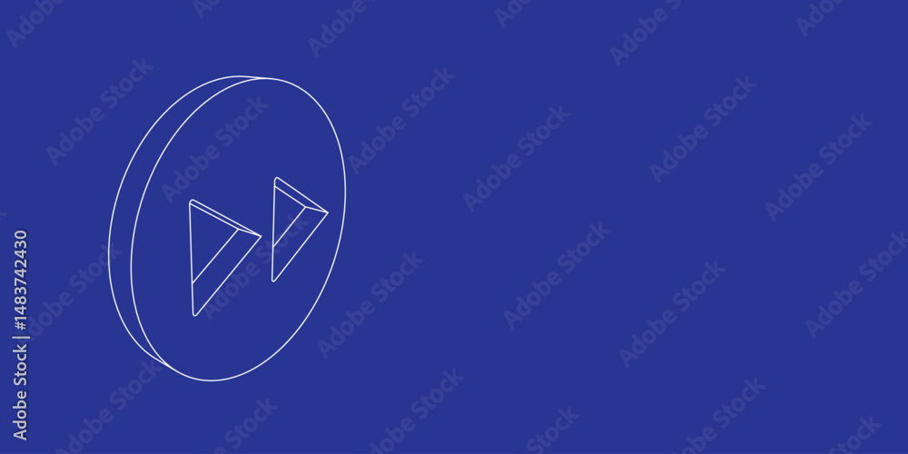 Poster the outline of a large fast forward symbol made of white lines on the left. 3d view of the object in
