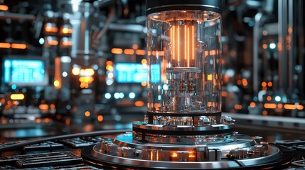 Futuristic Power Generator with Bright Tubes and Industrial Detail