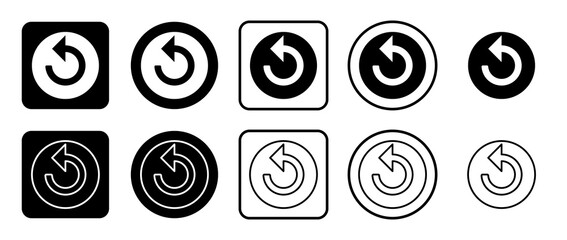 Icon set of replay media symbol. Filled, outline, black and white icons set, flat style.  Illustration on transparent background