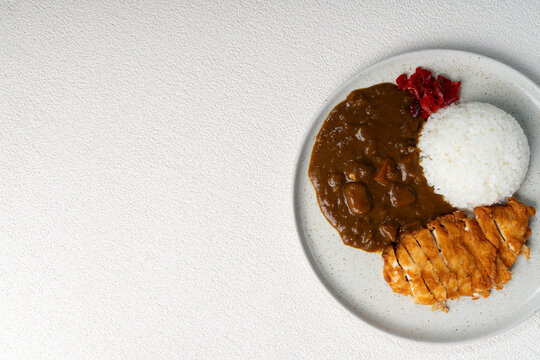Right Aligned Curry Rice With Cutlet and Left Copy Space