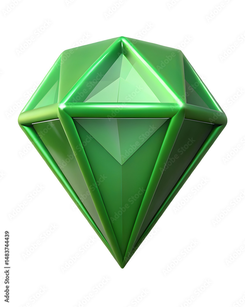 Poster shiny green gemstone, 3d model. 3d rendering isolated on transparent background. perfect for game de