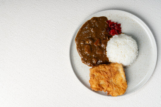 Right Aligned Curry Rice With Cutlet and Left Copy Space