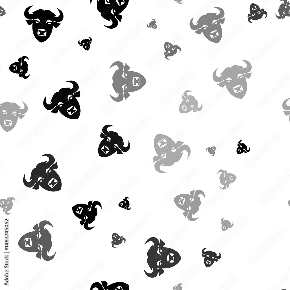 Poster seamless vector pattern with buffalo head symbols, creating a creative monochrome background with ro