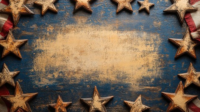 Rustic Wooden Background with Red White and Blue Stars - Powered by Adobe