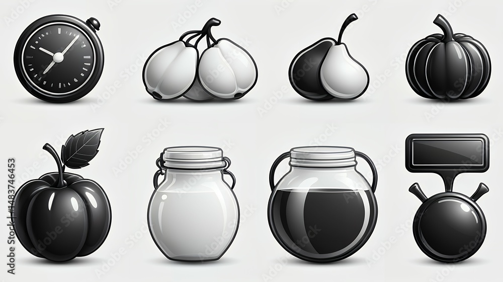 Aufkleber a monochrome illustration of various objects arranged in a neat and organized manner