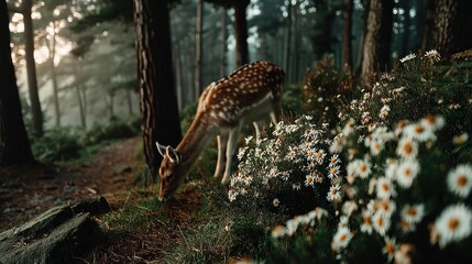 Deer grazing in forest meadow