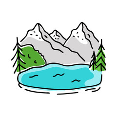 alpine lake icon, alpine lake vector illustration-simple illustration of alpine lake, perfect for alpine lake logos and icons
