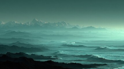 Misty coastal landscape