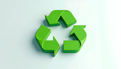 Obraz premium Vibrant Green Recycling Symbol on Clean White Surface Promoting Sustainability