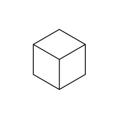 A simple line vector illustration of a cube rendered in an interesting perspective, perfect for conveying abstract concepts, structures and modern designs.