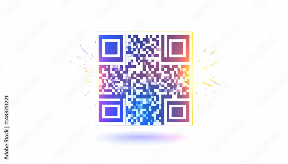 Poster modern qr code with vibrant colors, futuristic design and dynamic flare elements