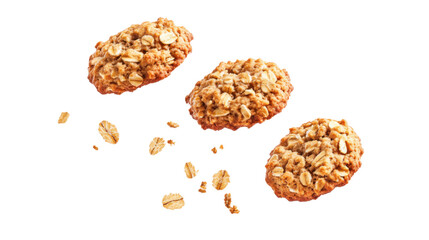 Flying Delicious Oatmeal Cookies Isolated on Transparent PNG Background for Bakery Promotions, Dessert Designs, and Food Advertising Projects