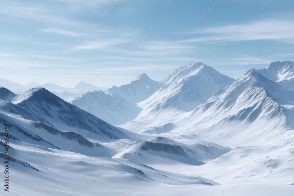 Aufkleber 雪に覆われた山の風景 晴れた空の下 氷点下の気温 冬の自然の美しさ