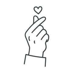 line drawing style minimalist, heart-shaped hand gesture