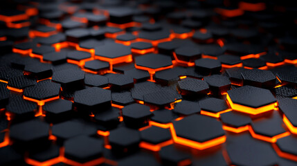 Obraz premium Abstract Honeycomb Grid Texture Dark Gray and Orange Hexagons in Shallow Depth of Field