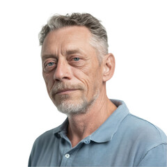 Obraz premium Mature man with grey hair and blue eyes isolated on transparent background close up