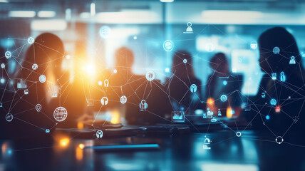 Diverse Team Collaborating in a Modern Office Space with Subtle Icons of Teamwork and Cooperation (5)