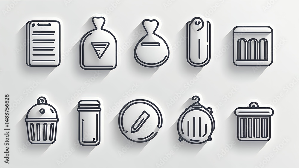 Poster illustration of ten different outline icons arranged in two rows on white background