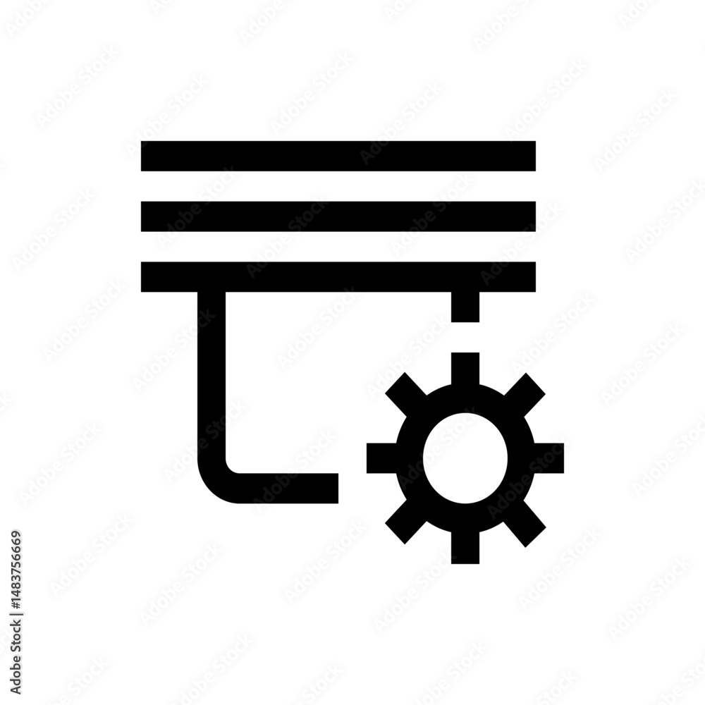 Poster configuration settings icon showing a document with horizontal lines and a gear wheel, black lines