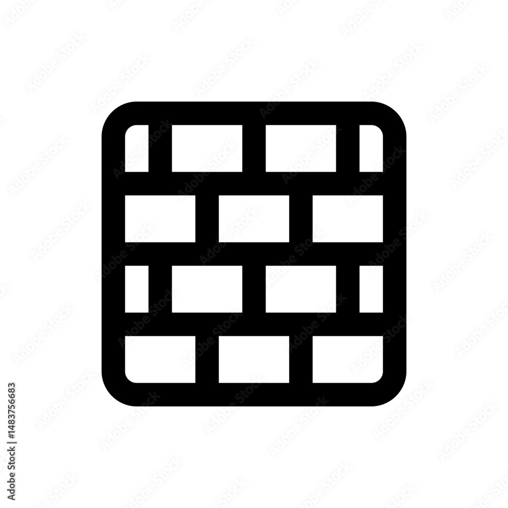Poster illustration of a black outlined square shape filled with rectangular brick pattern on a white backg