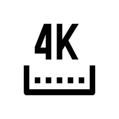 Illustration of a black and white four k resolution icon with a dotted line and a square border