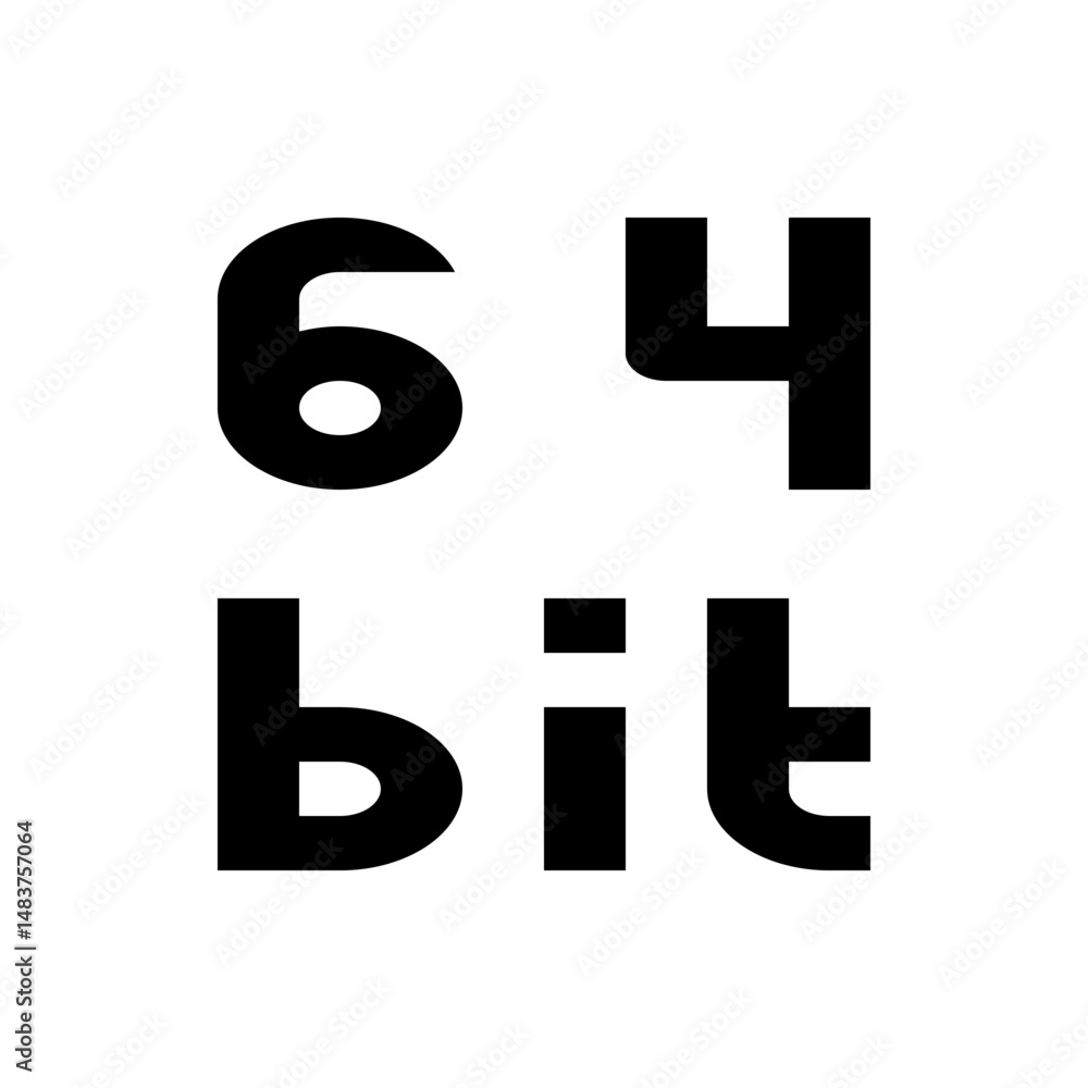 Aufkleber illustration of the text sixty four bit in a bold sans serif font with a white background and black 
