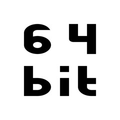 Illustration of the text sixty four bit in a bold sans serif font with a white background and black text color