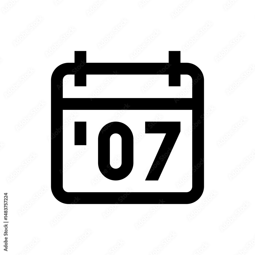 Poster illustration of a simple calendar icon displaying the date as the seventh day of the month symbol