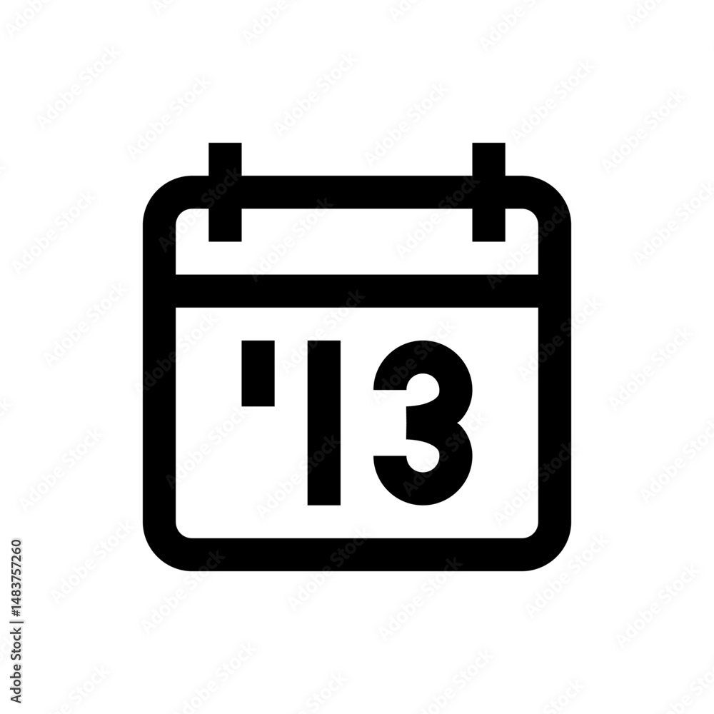 Poster illustration of a calendar icon with rounded edges displaying the number thirteen in a bold sans ser