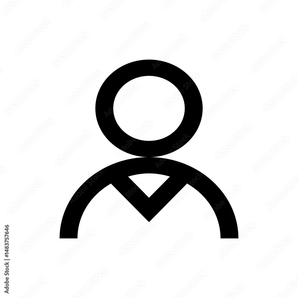 Poster abstract representation of a person with a circular head and curved shoulders in black and white sty