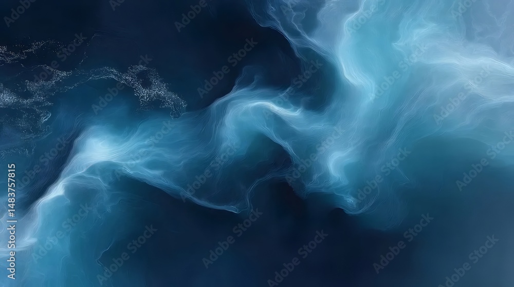 Aufkleber 深海をテーマにした抽象的な背景 海の波紋と青い流体のテクスチャ 海洋ミネラルが描く優雅な動きと輝きを表現