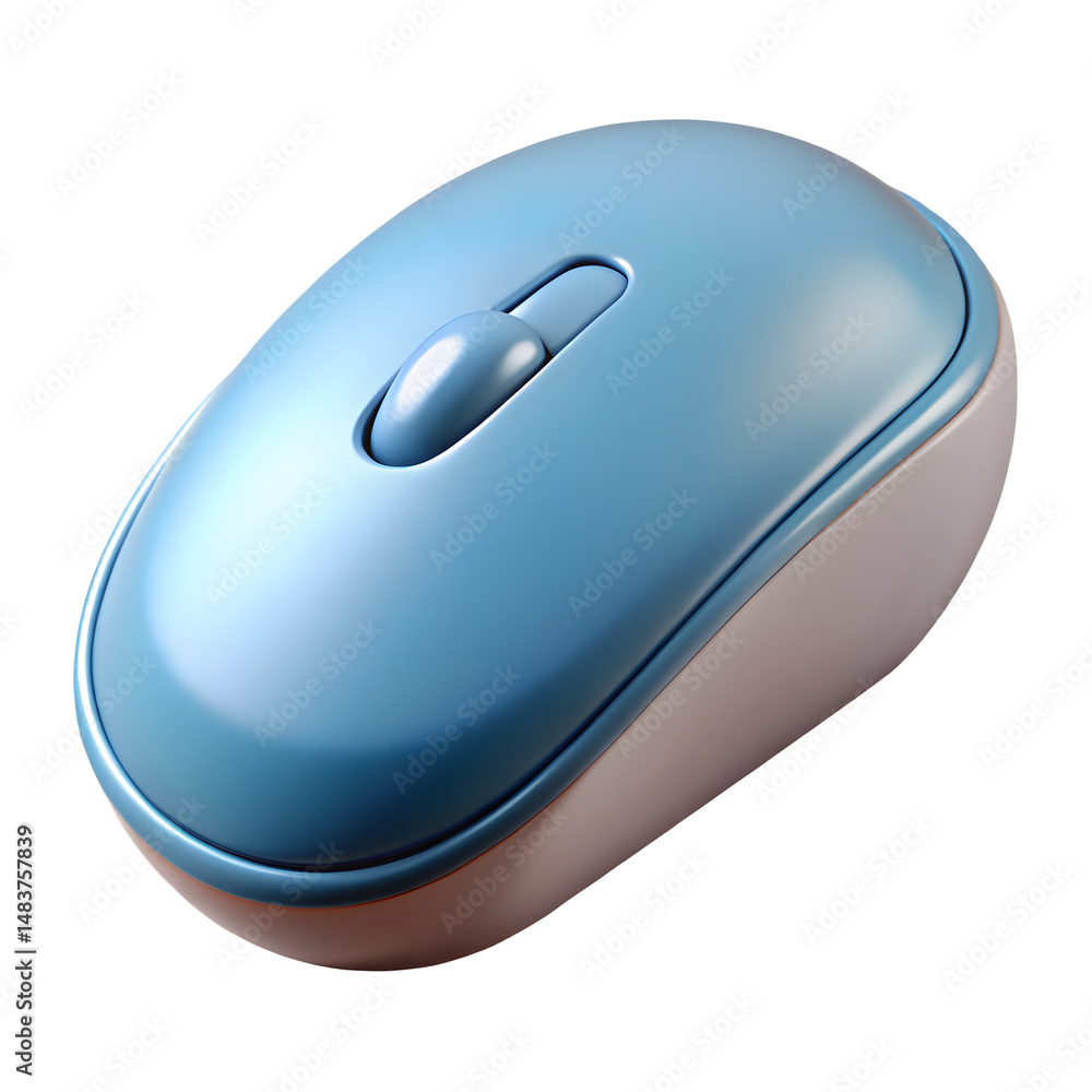 Fototapete light blue plastic computer mouse, top-down view. 3d rendering isolated on transparent background. s
