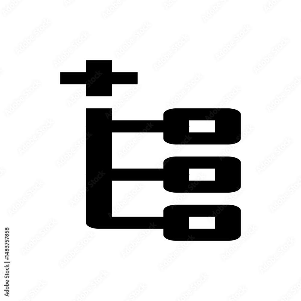 Poster black outline of a tree structure with a plus sign at the top and three rounded squares below it sho