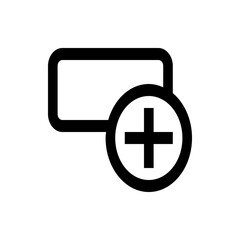 Illustration of a rounded rectangle shape with a plus sign inside a circle overlapping it on the right side