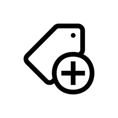 Illustration of a price tag with a rounded plus sign indicating addition or an increase in value shown