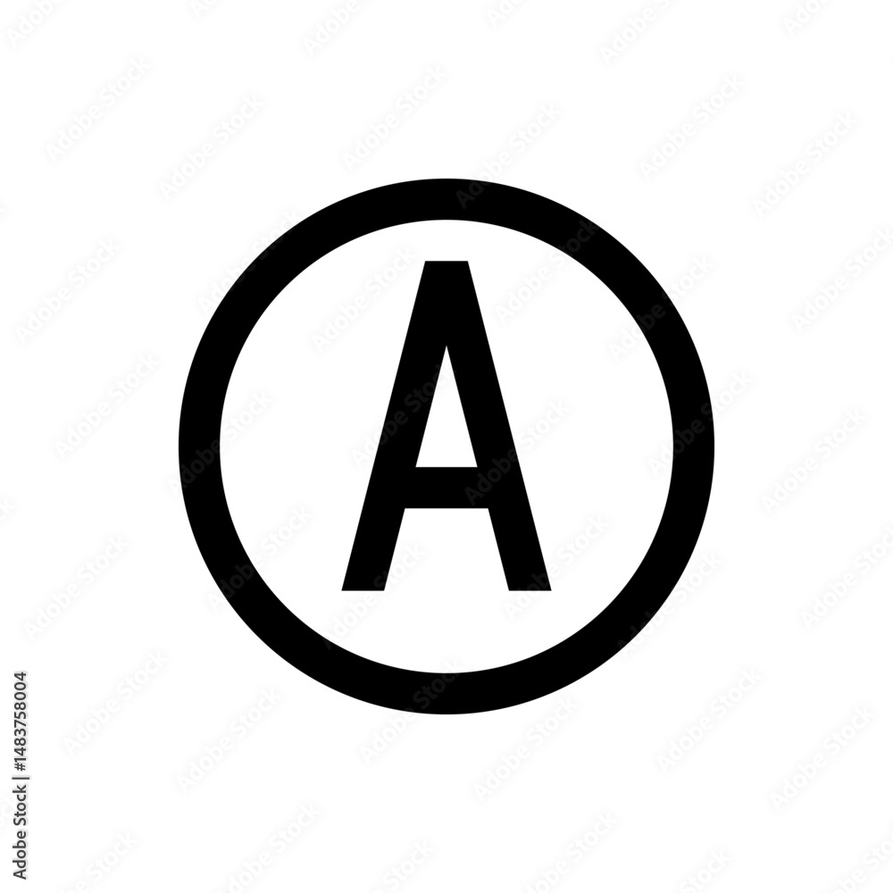 Poster a bold letter a encased within a solid black circle creating a simple and iconic visual representati