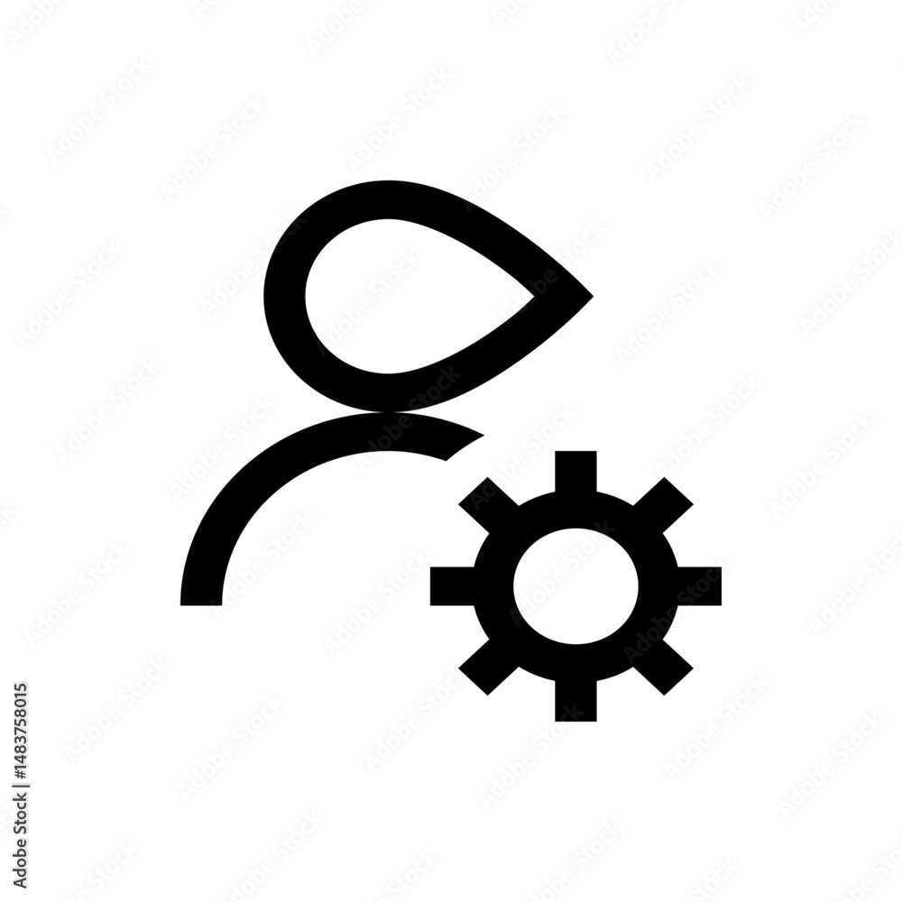 Poster silhouette of a person icon with a gear symbol representing user settings and customization options 