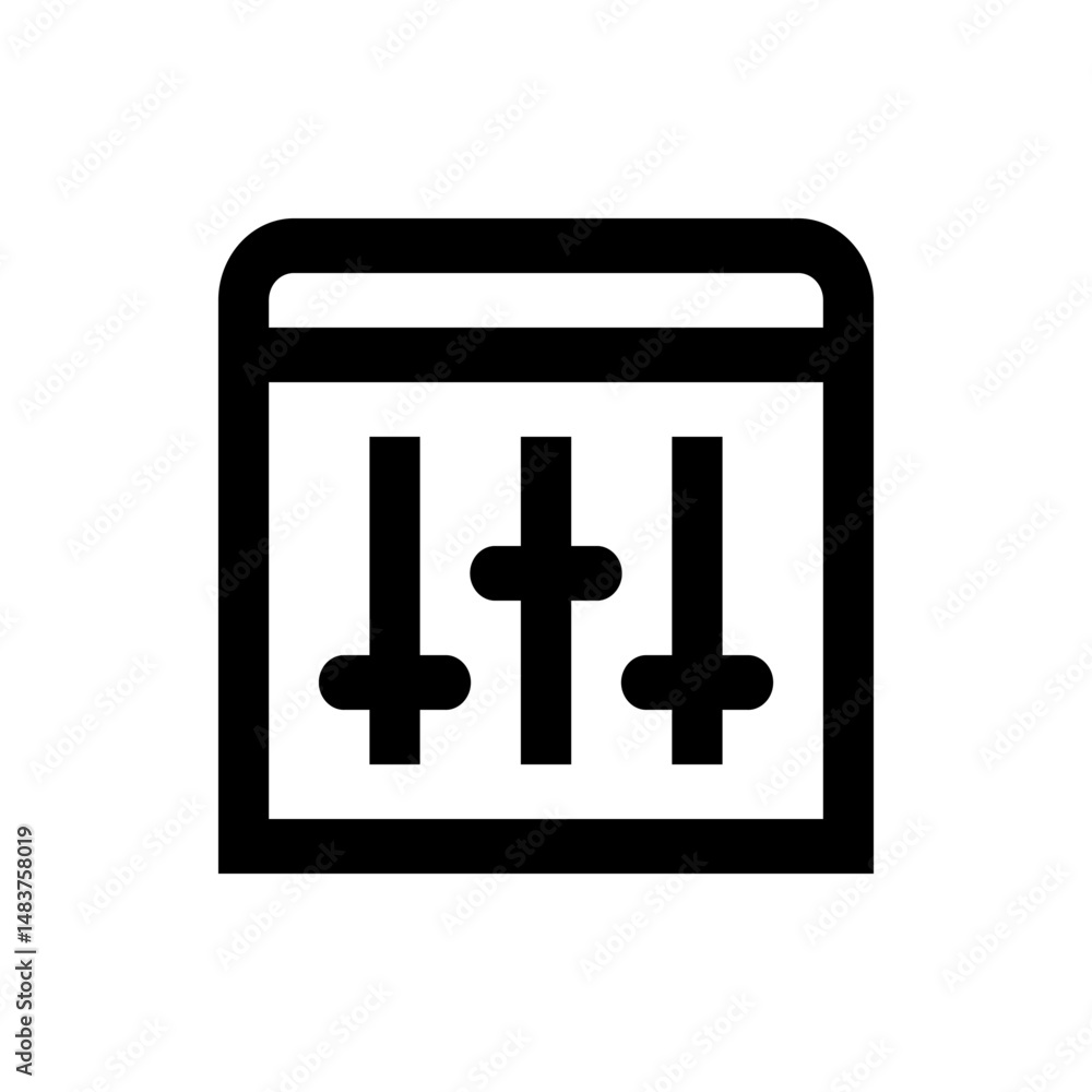 Poster illustration of a settings panel with three vertical sliders inside a rectangular frame and rounded 