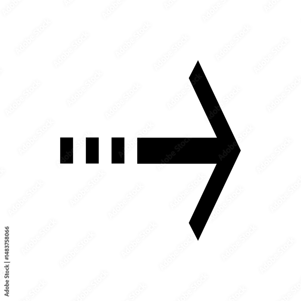 Poster black arrow pointing right with a dotted line consisting of three squares on a white background imag