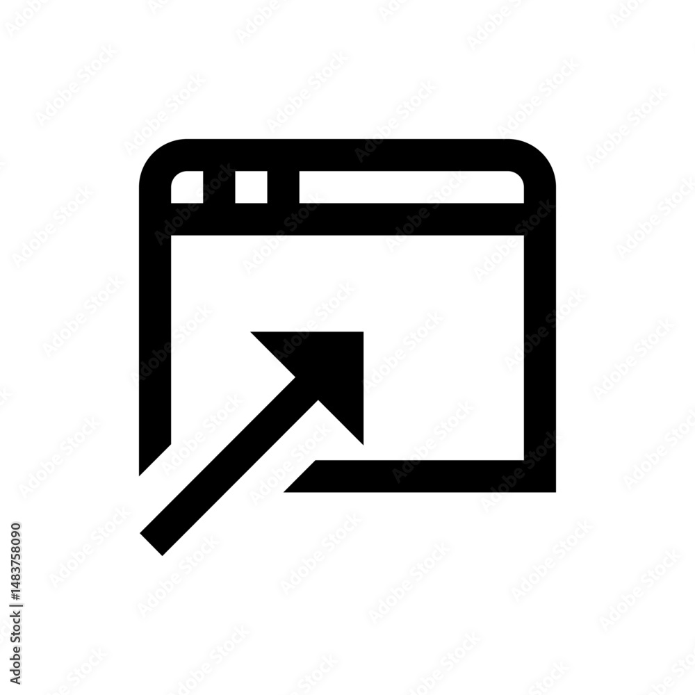 Poster window frame with a diagonal arrow pointing upwards and to the right indicating import operation des