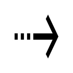 Black arrow pointing right with a dotted line consisting of three squares on a white background image view