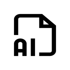 Illustration of a black ai file icon with a folded corner on a white background in a simple style